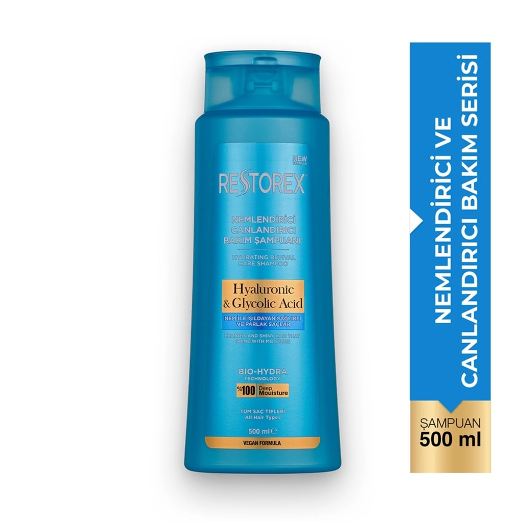 Restorex Hyaluronic & Glycolic Acid Nemlendirici Canlandırıcı Saç Bakım Şampuanı 500 ml