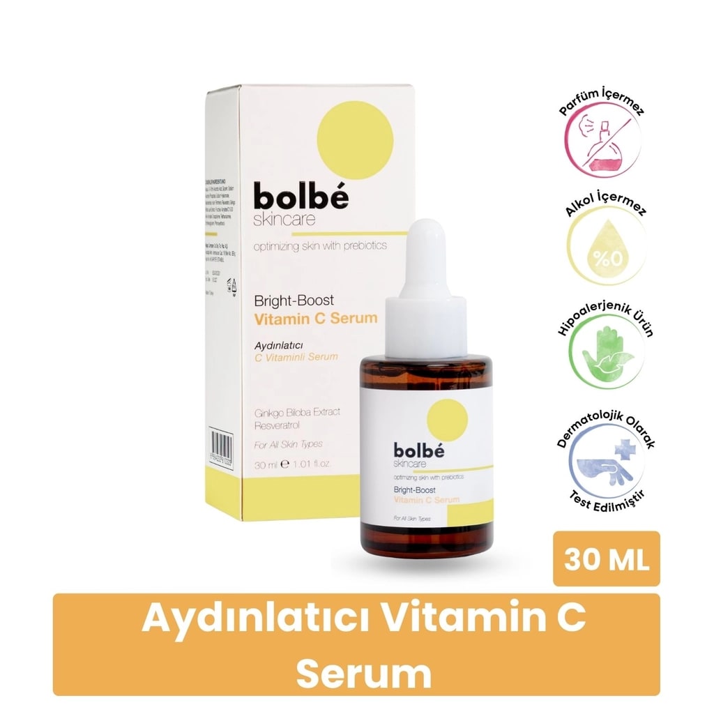 Bolbe Aydınlatıcı, Cilt Tonu Eşitleyici Leke ve Kırışıklık Karşıtı %6 C Vitamini Yüz Serumu 30 ml