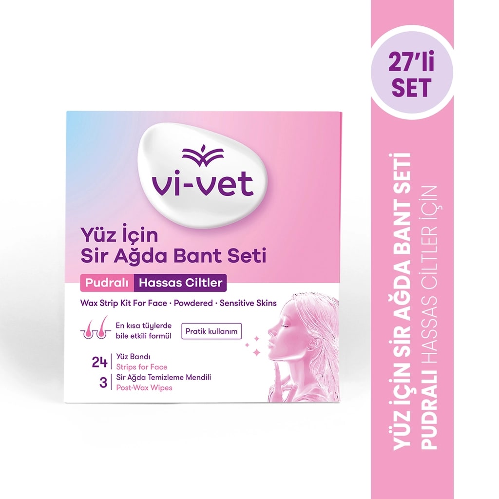 Vi-Vet Yüz İçin Sir Ağda Bant Seti Pudralı 27'li (24 Yüz Bandı + 3 Temizleme Mendili)