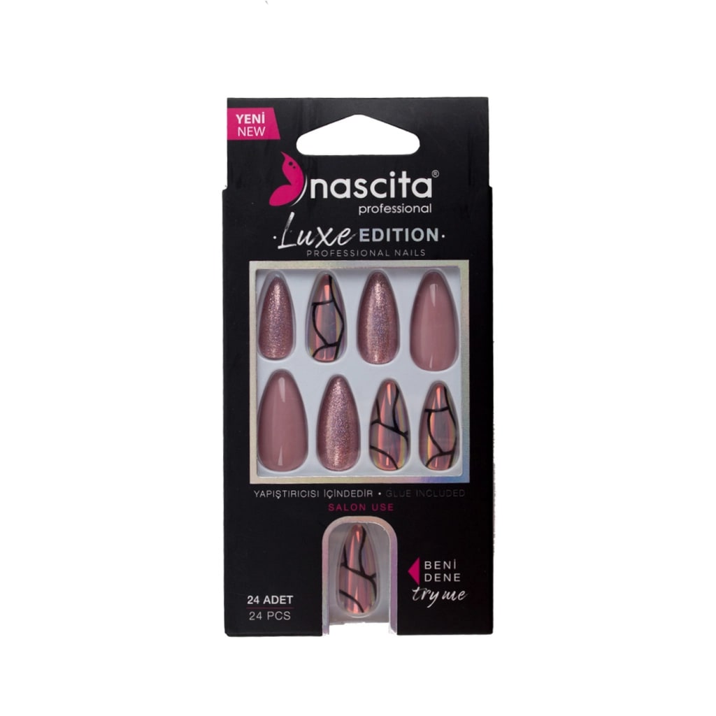 Nascita Luxe Edition Badem Pembe Siyah Takma Tırnak S282 24'lü