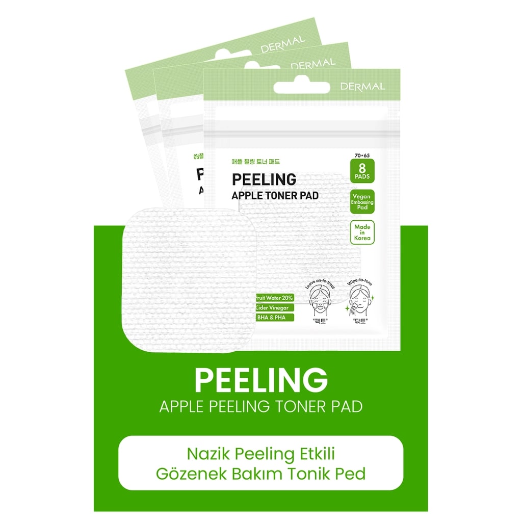 Dermal Peeling Apple Toner Pad Yüz Gözenek Bakım Tonik Ped 8 Adet