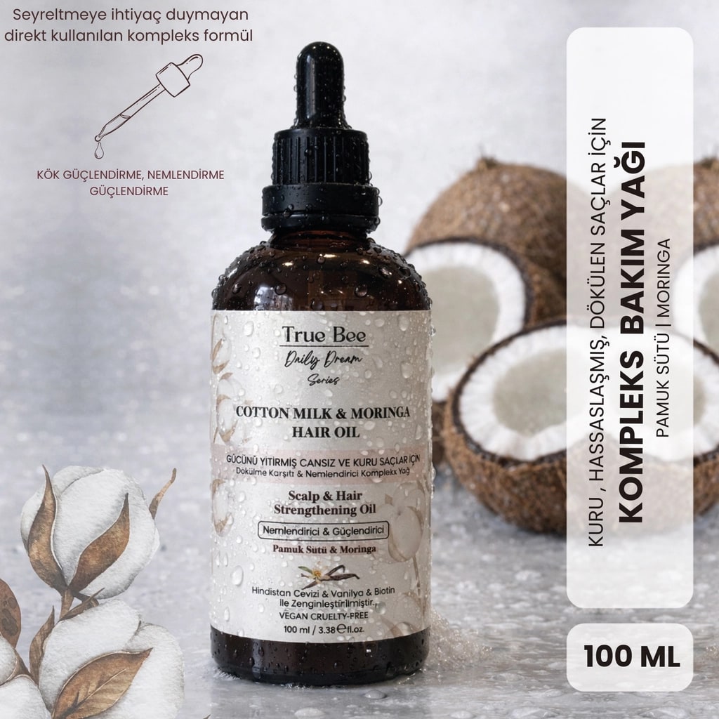 True Bee Pamuk Sütü & Moringa Kompleks Saç Bakım Yağı 100 ml