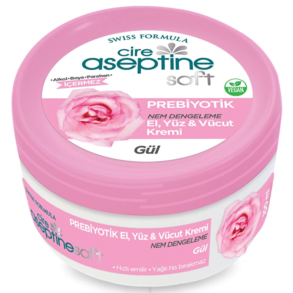 Cire Aseptine Soft Gül Özlü Nem Dengeleyici ve Besleyici Prebiyotikli Krem 100 ml