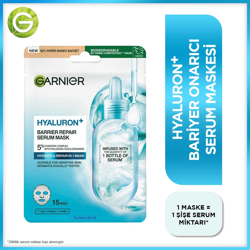 Garnier Hyalüron+ Bariyer Onarıcı Serum Yüz Maskesi 28 gr