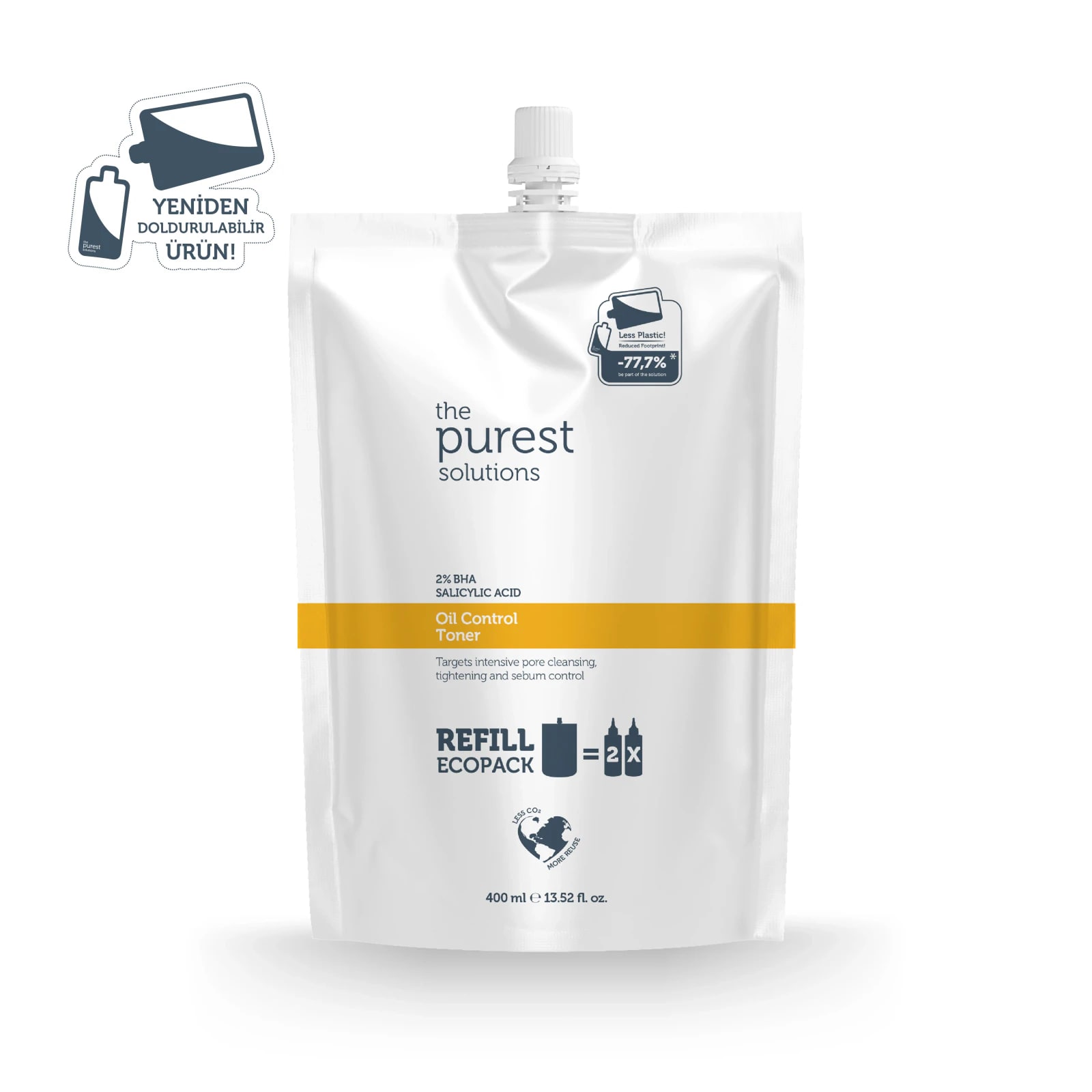 The Purest Solutions Salisilik Asit Tonik Ekolojik Yedek Paket: Yağlı & Karma Ciltler İçin Sivilce Ve Siyah Nokta Karşıtı, Gözenek Sıkılaştırıcı 400 ML