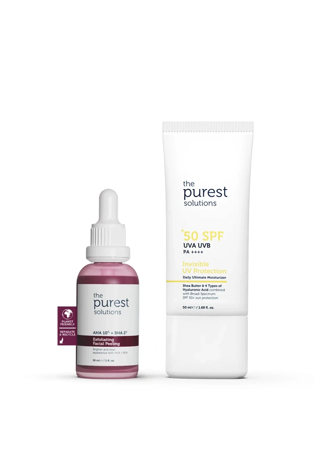 The Purest Solutions Canlandırıcı & Cilt Tonu Eşitleyici Yüz Peeling Serum + SPF+50 Güneş Koruyucu Seti
