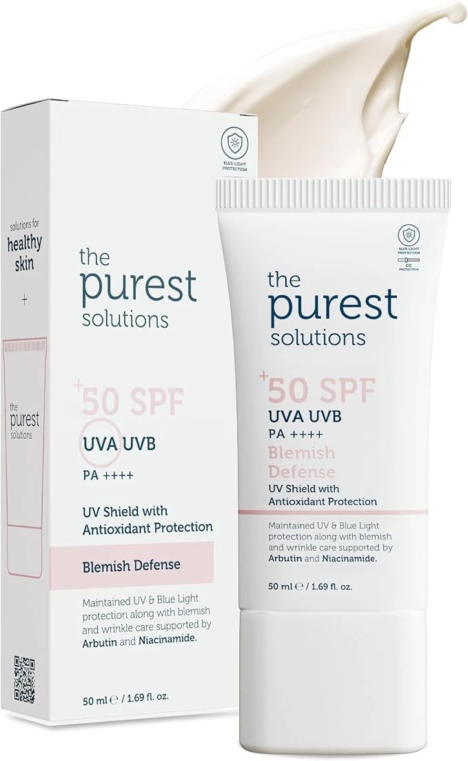 The Purest Solutions Lekeli Ciltler İçin Antioksidan Destekli Güneş Kremi, 50+ SPF UVA/UVB Blemish Defense, Antioxidant Protection