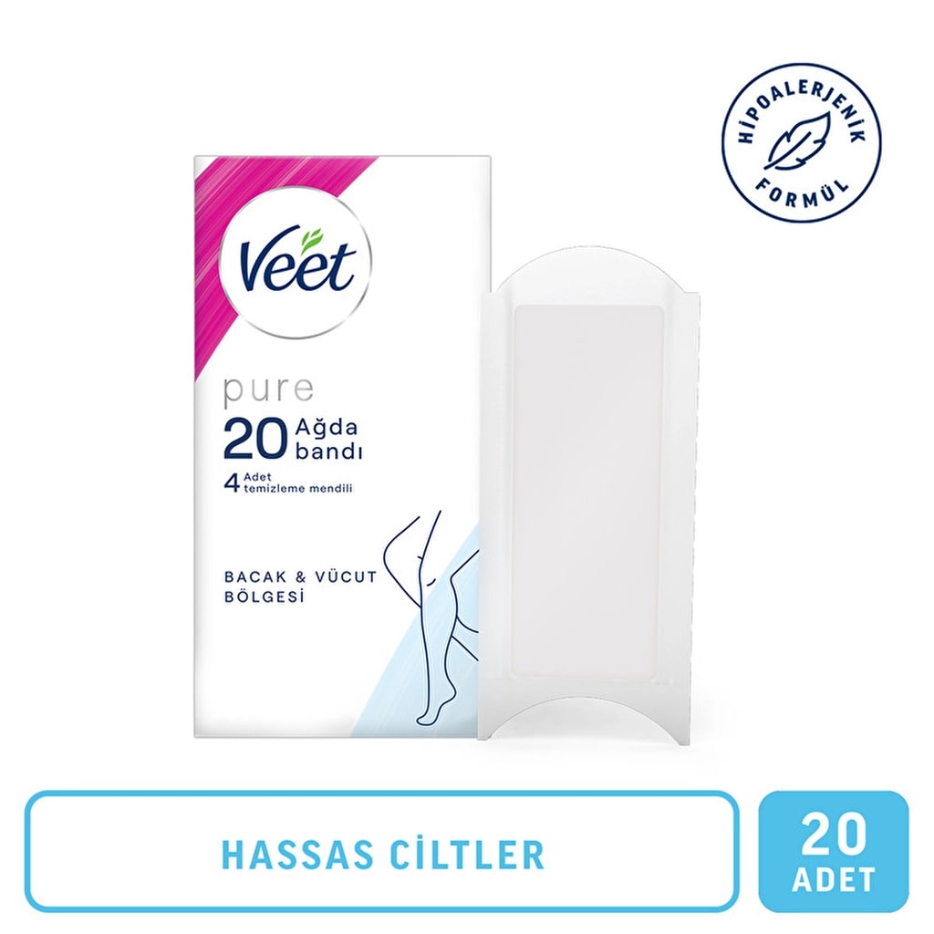 Veet Pure Ağda Bandı Bacak & Vücut Bölgesi Hassas Ciltler 20'li