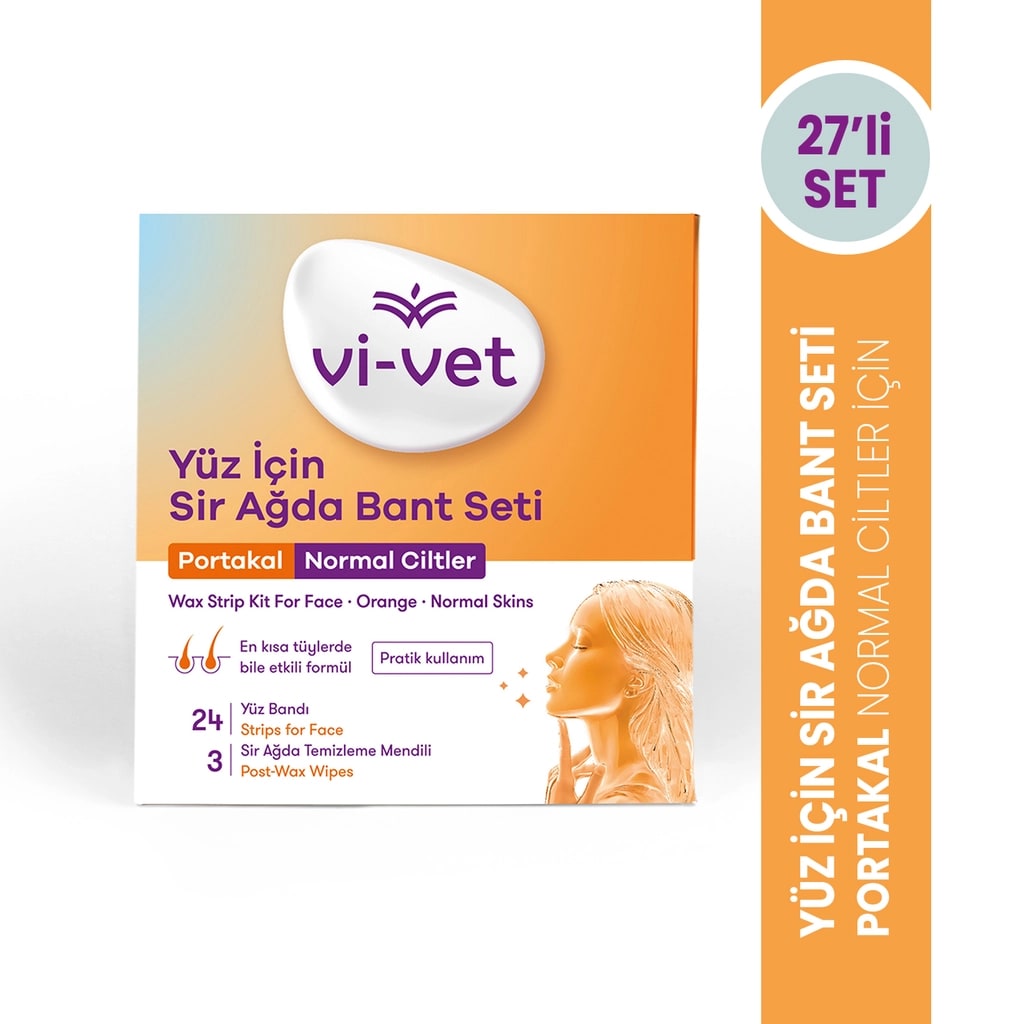 Vi-Vet Yüz İçin Sir Ağda Bant Seti Portakal 27'li (24 Yüz Bandı + 3 Temizleme Mendili)