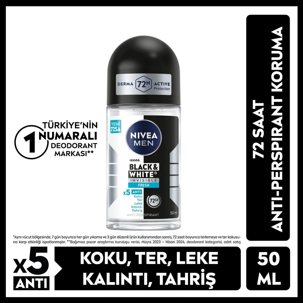 Nivea Men Black & White Invisible Fresh Erkek Roll-On Deodorant