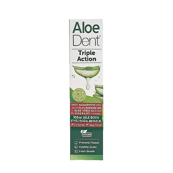 AloeDent Diş Eti Hassasiyetine Karşı Geliştirilmiş Koenzim Q10 & Aloe Vera İçerikli Florürsüz Aile Boyu Diş Macunu