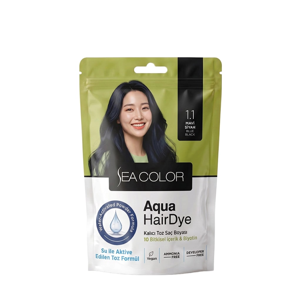 Sea Color Aqua Hair Dye Kalıcı Toz Saç Boyası 1.1 Mavi