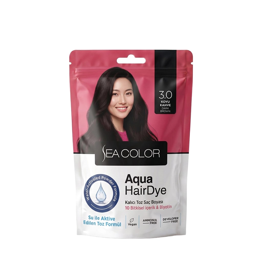 Sea Color Aqua Hair Dye Kalıcı Toz Saç Boyası 3.0 Koyu Kahve