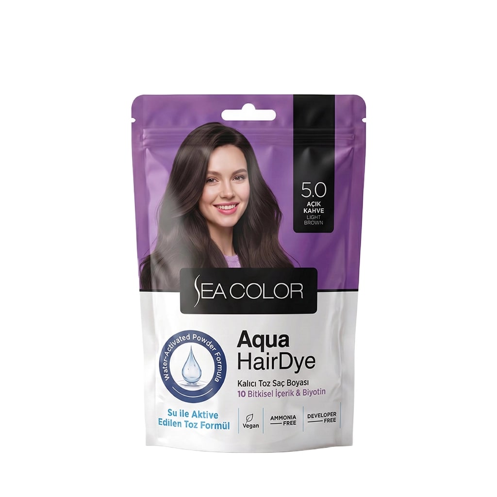 Sea Color Aqua Hair Dye Kalıcı Toz Saç Boyası 5.0 Açık Kahve
