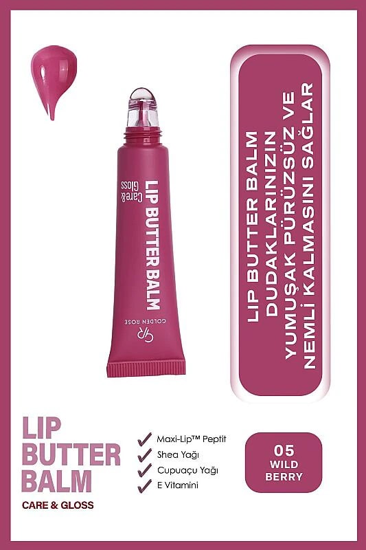 Golden Rose Lip Butter Balm Care&Gloss - 05 Wild Berry - Dudak Parlatıcısı - Lip Butter Balm Care&Gloss
