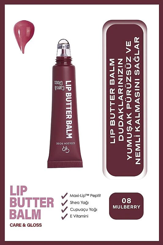 Golden Rose Lip Butter Balm Care&Gloss - 08 Mulberry - Dudak Parlatıcısı - Lip Butter Balm Care&Gloss