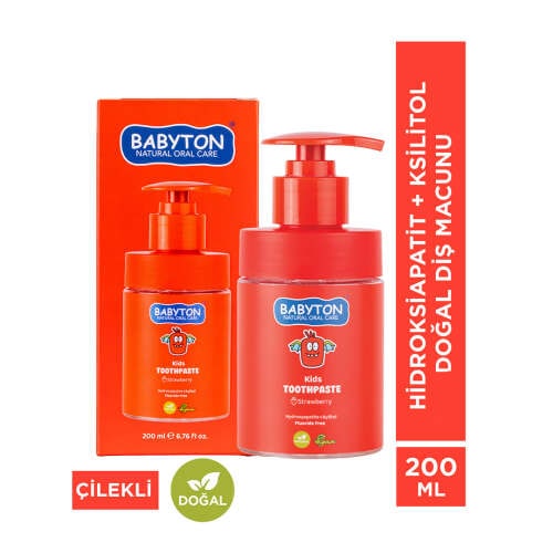 Babyton Kids Toothpaste Hydroxyapatite- Xylitol Pompalı Doğal Çilekli Diş Macunu