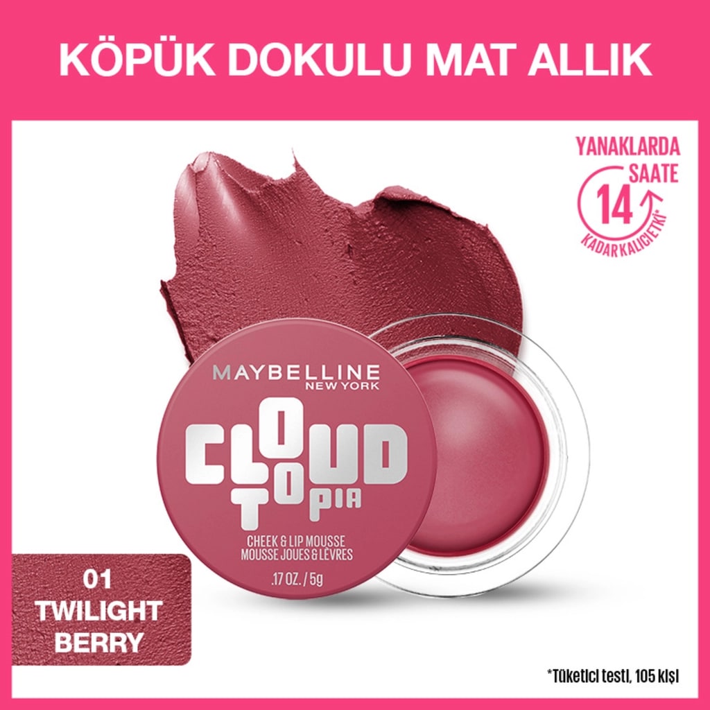 Maybelline New York Cloudtopia Köpük Dokulu Mat Allık 01 Twilight Berry