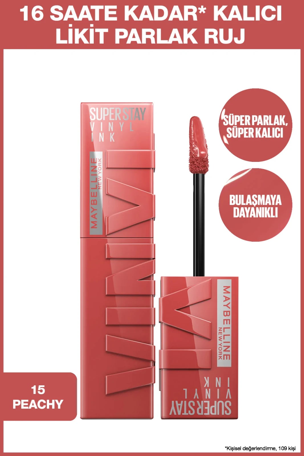 Maybelline New York Super Stay Vinyl Ink Likit Parlak Ruj - 15 Peachy