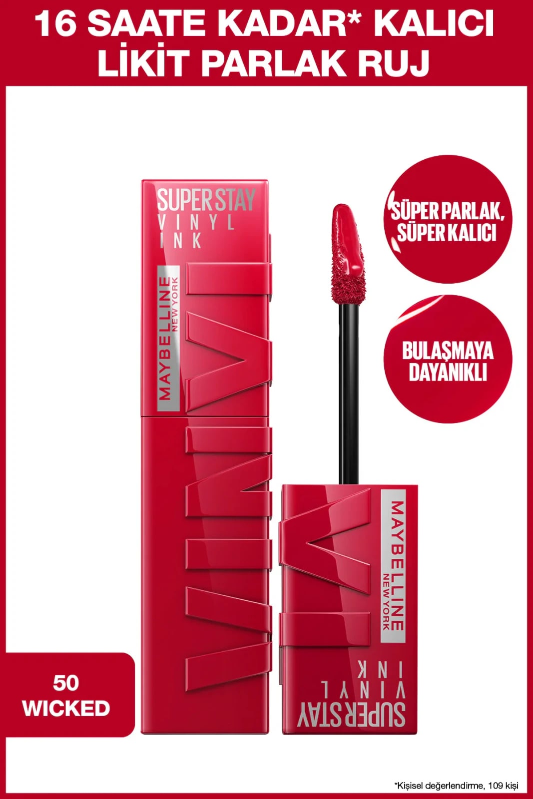 Maybelline New York Super Stay Vinyl Ink Likit Parlak Ruj - 50 Wicked