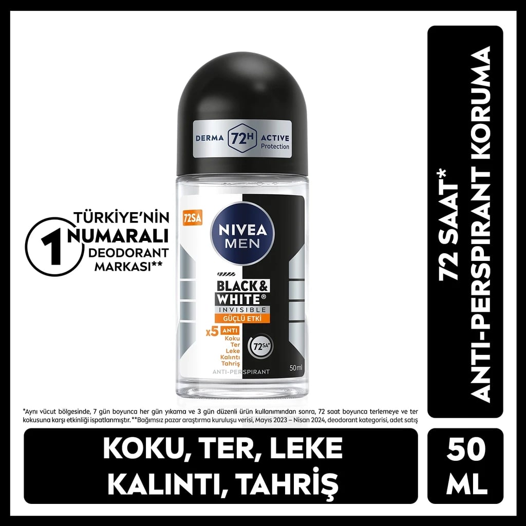 Nivea Men Erkek Roll-On Deodorant Black & White Invisible Güçlü Etki