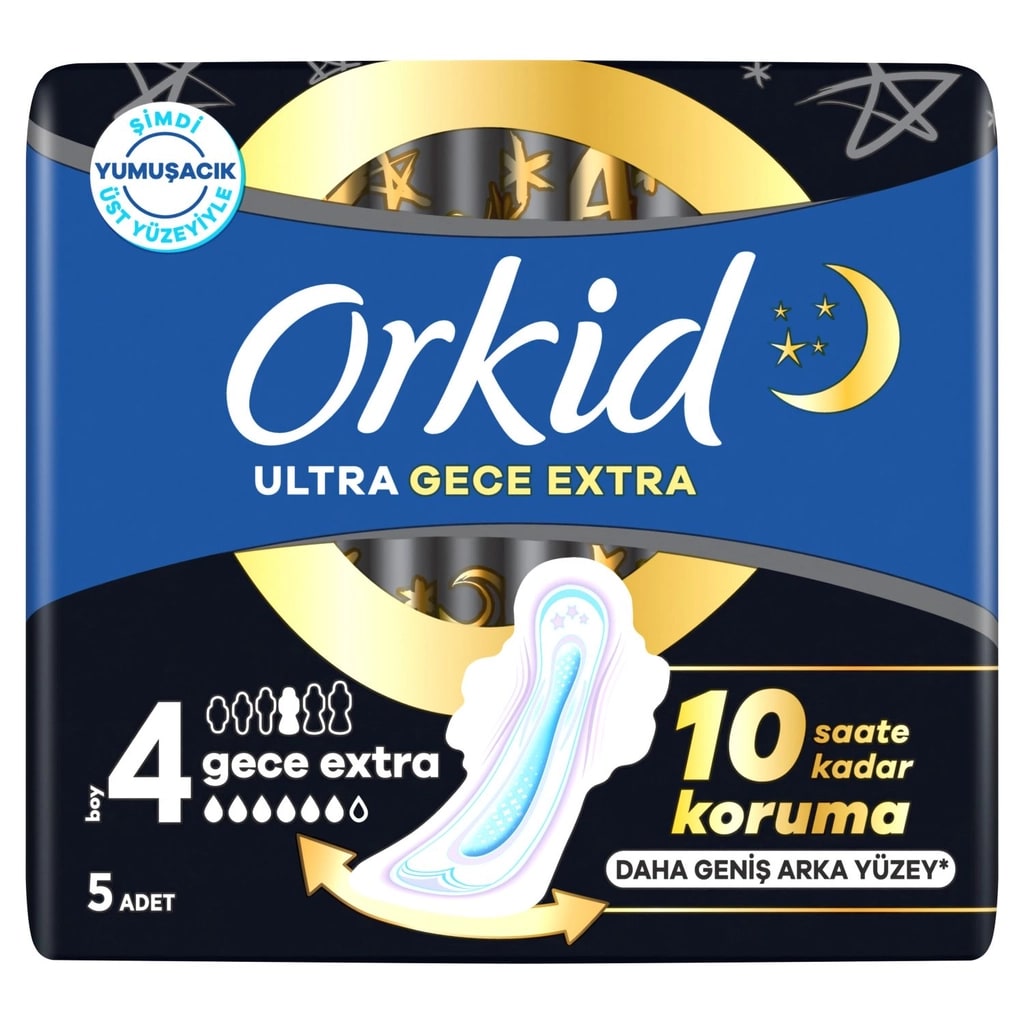 Orkid Ultra Gece Extra (Boy 4) Kanatlı Hijyenik Ped 5 Adet