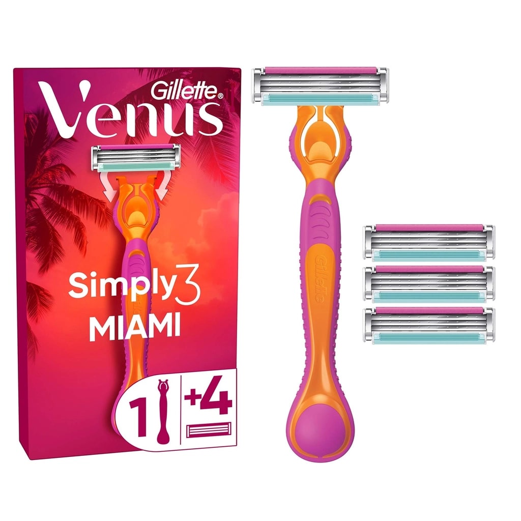 Gillette Venus Gillette Simply Venus 3 Miami Tıraş Makinesi Gövdesi + 4 Bıçak