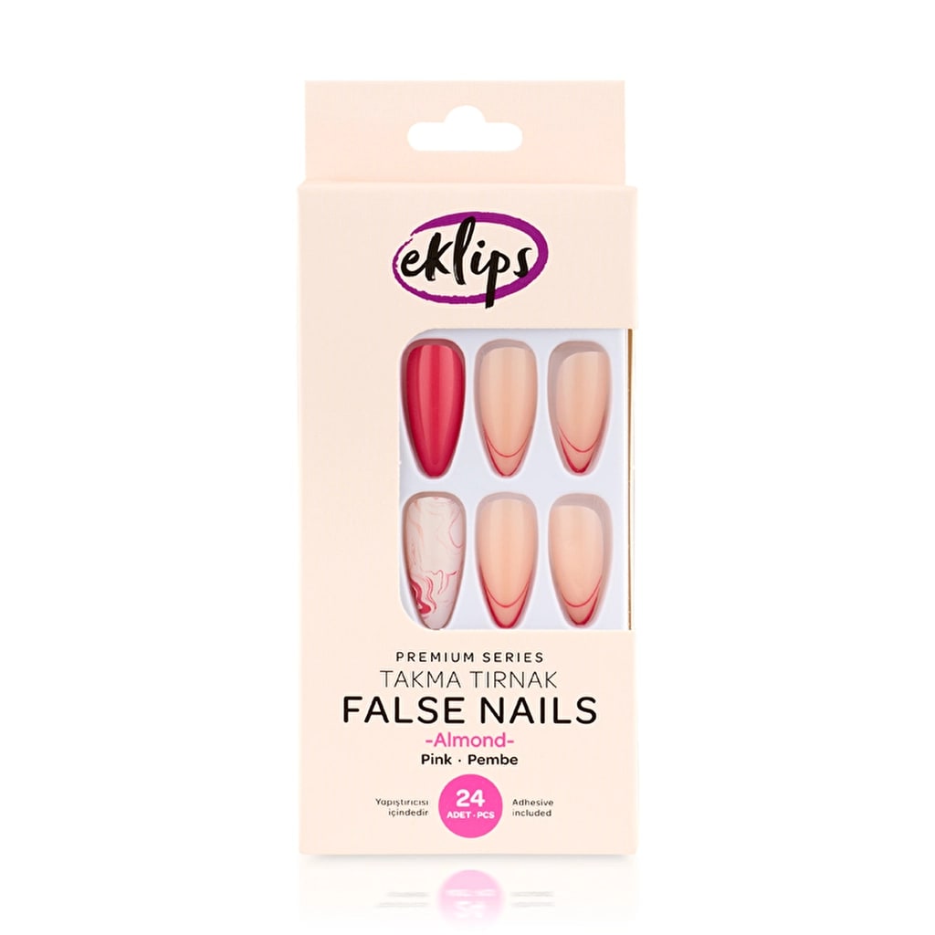 Eklips Takma Tırnak Pembe French Badem 24'lü