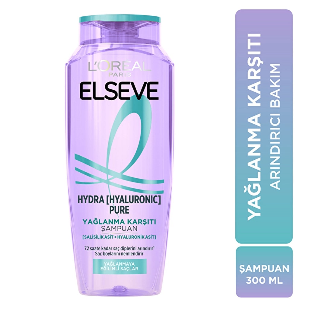L'Oréal Paris Elseve Loreal Paris Elseve Hydra Hyaluronic Pure Salisilik Asit İçeren Yağlanma Karşıtı Arındırıcı Şampuan 300 ml