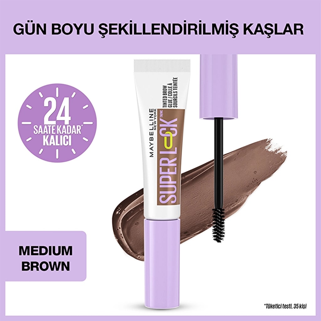 Maybelline New York Super Lock Brow Glue Kaş Sabitleyici Maskara Medium Brown