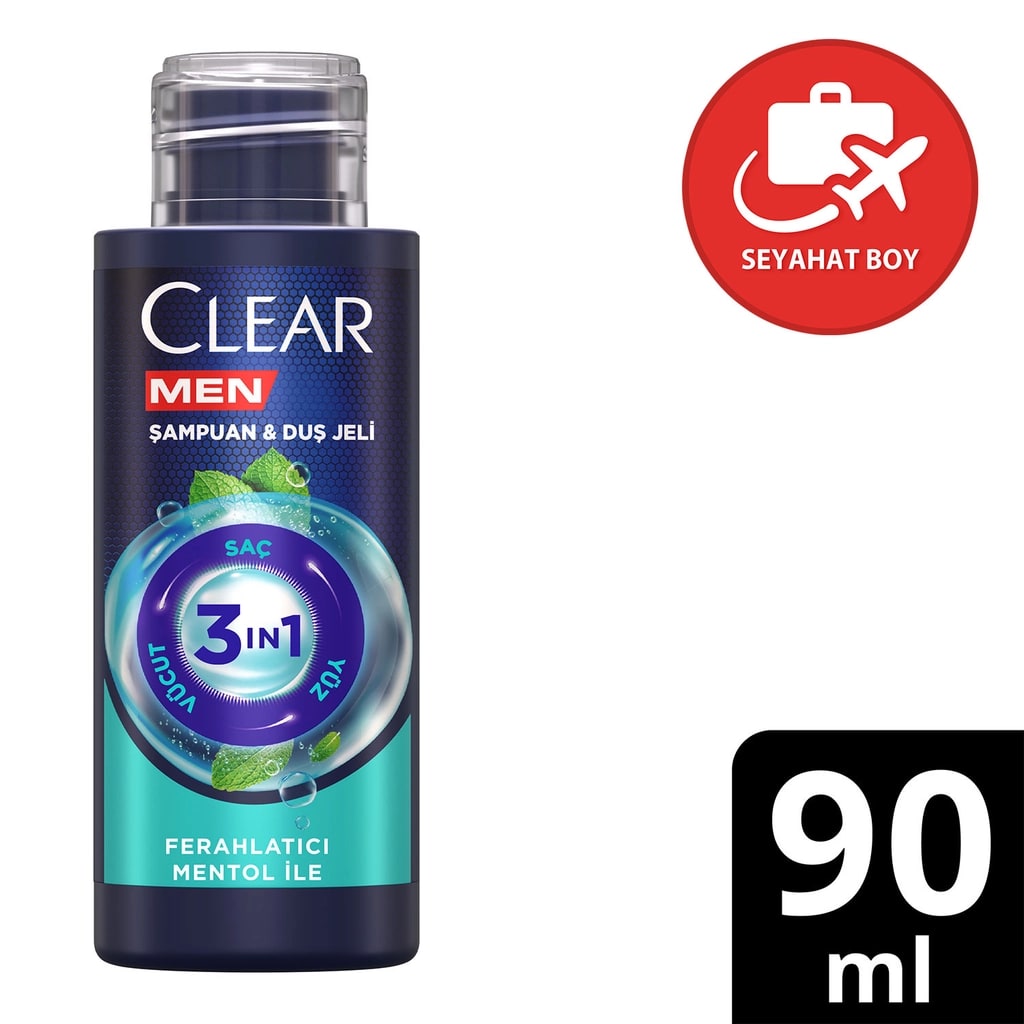 Clear Men 3in1 Ferahlatıcı Mentol Seyahat Boy Şampuan & Duş Jeli