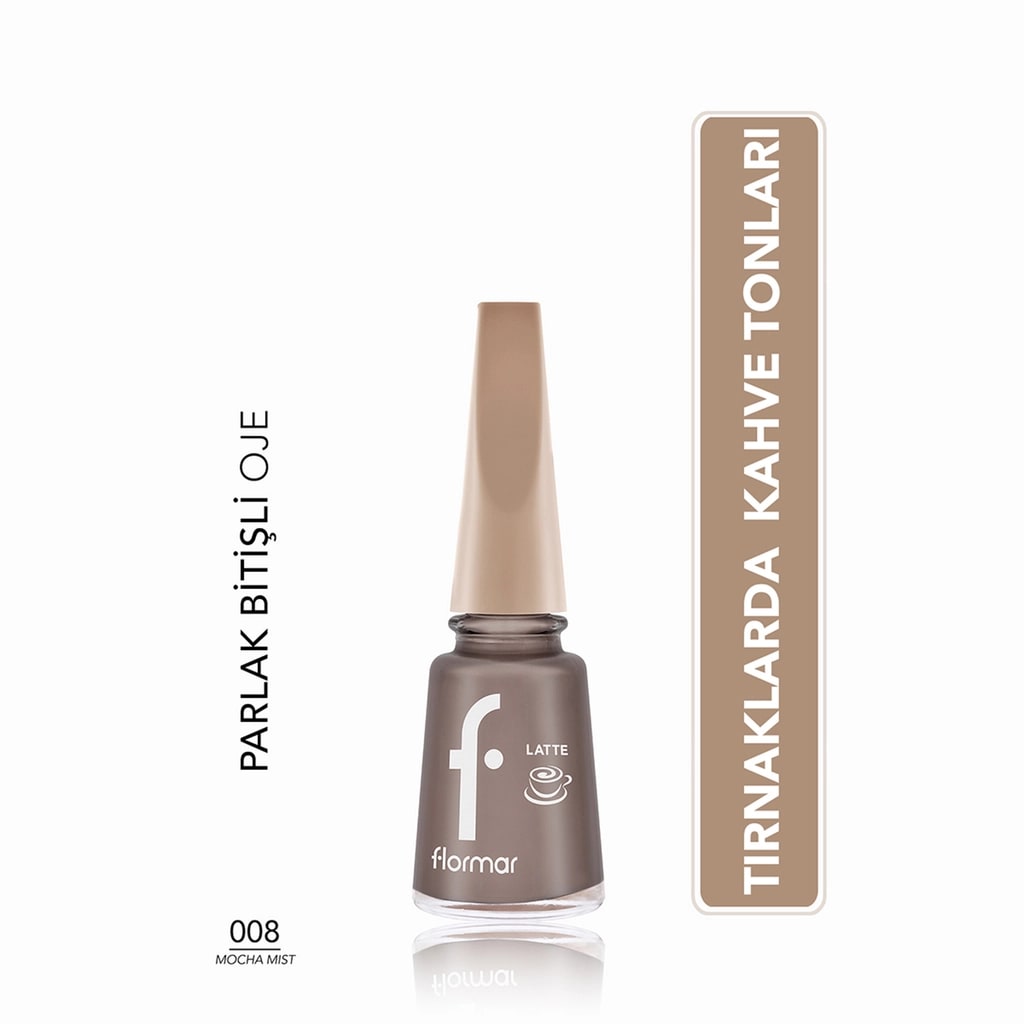 Flormar Yoğun Renk Veren Parlak Görünümlü Kahve Tonlu Oje 008 Mocha Mist