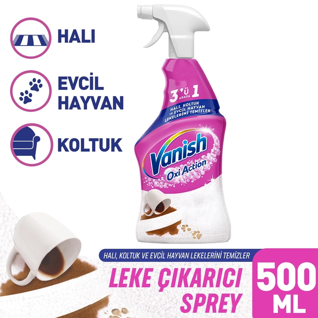 Vanish 3'ü 1 Arada Halı Koltuk ve Hayvan Lekeleri için Leke Çıkarıcı Sprey 500 ml