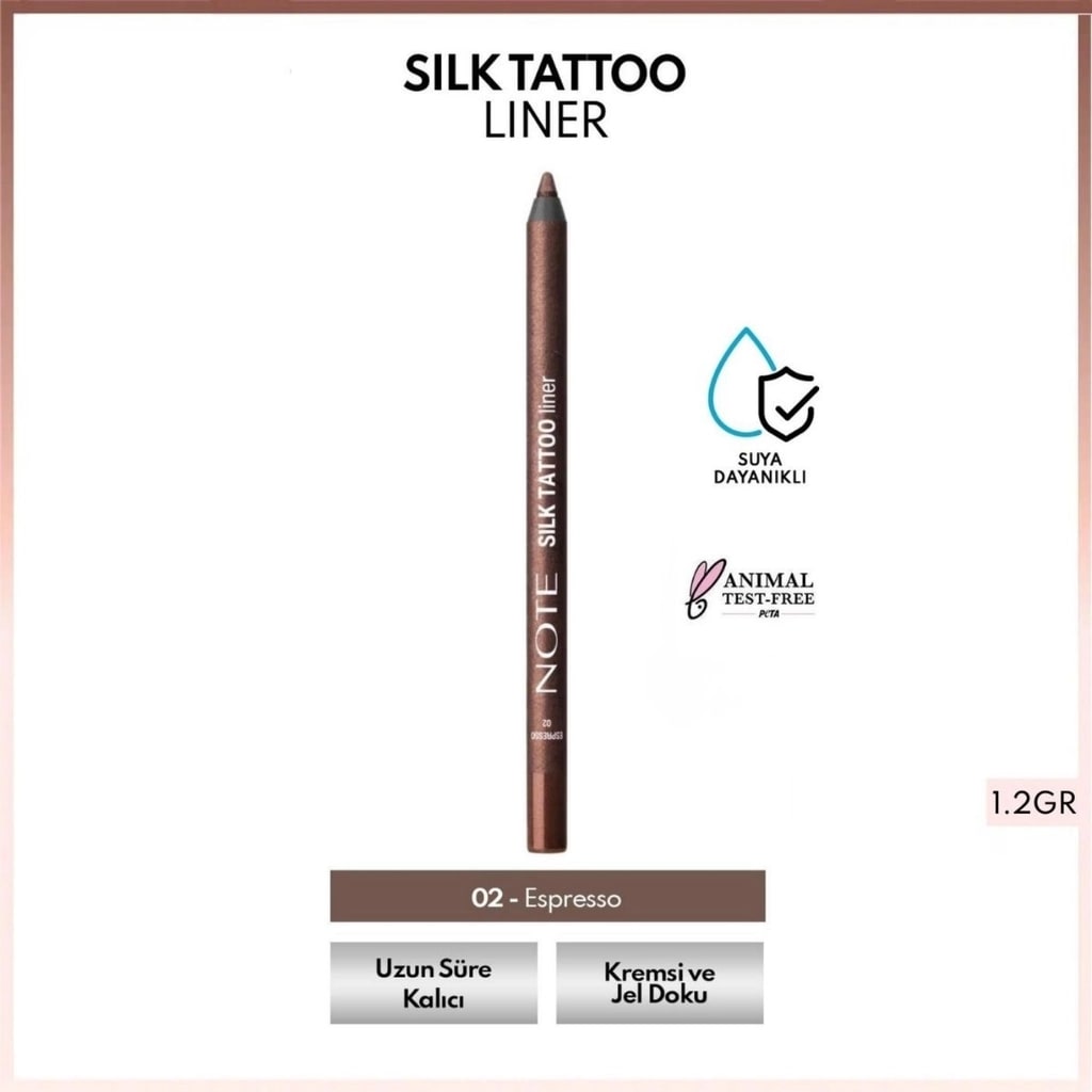 Note Cosmetique Note Silk Tattoo Liner Suya Dayanıklı İpeksi Jel Göz Kalemi 02 Espresso