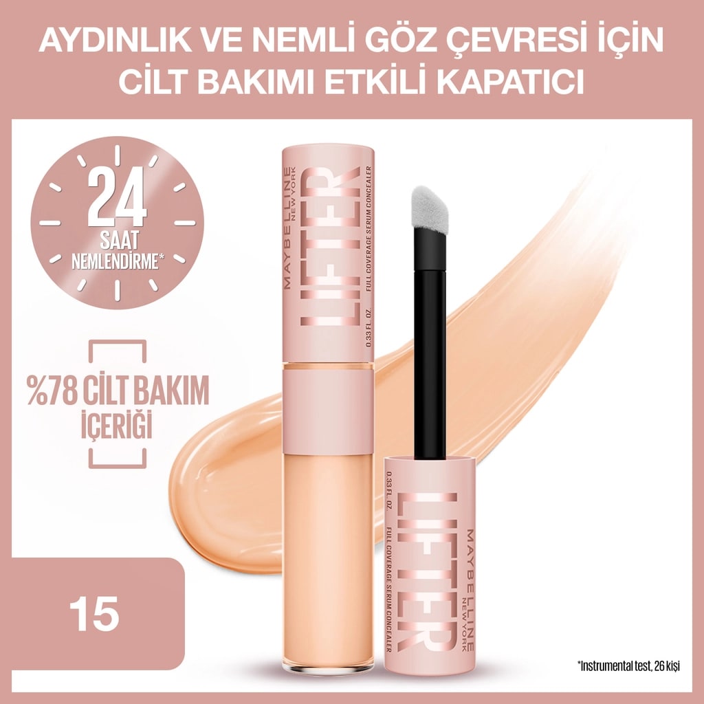 Maybelline New York Lifter Kafein ve Peptitler İçeren Nemlendiren ve Aydınlatan Kapatıcı 15
