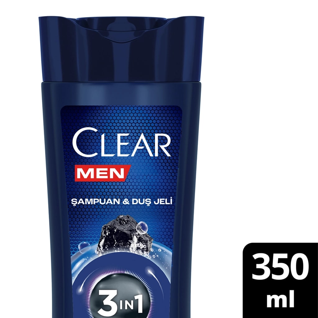 Clear Men 3 in 1 Şampuan & Duş Jeli Arındırıcı Kömür