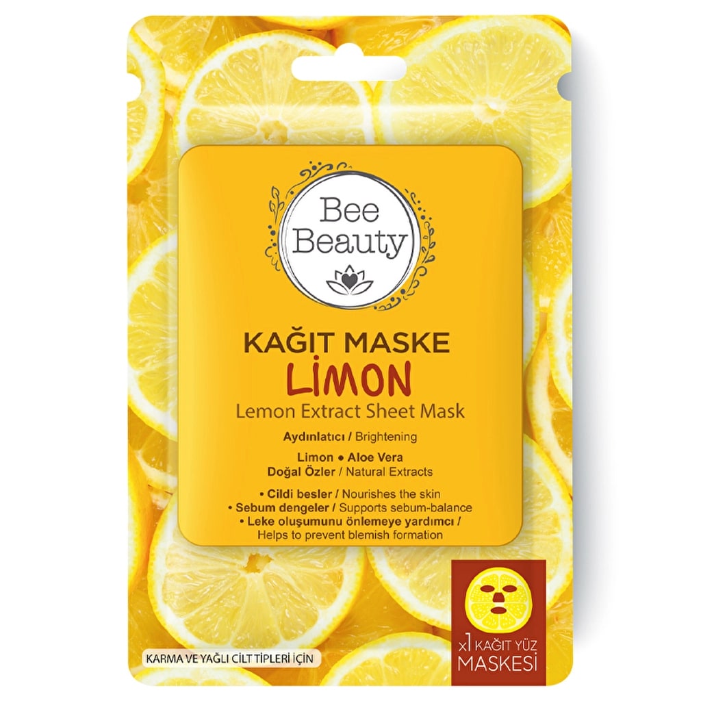 Bee Beauty Limon Desenli Aydınlatıcı Kağıt Yüz Maskesi