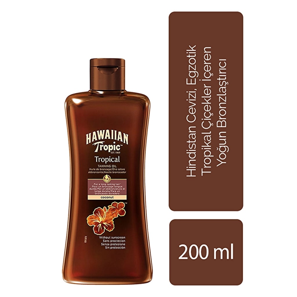 Hawaiian Tropic Tanning Oil Yoğun Bronzlaştırıcı Yağ Faktörsüz 200 ml