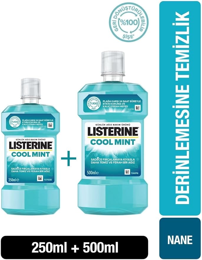 Amazon TR Listerine Cool Mint Ağız Bakım Suyu 500 Ml + 250 Ml