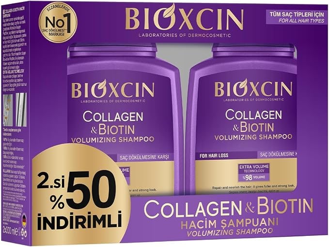 Amazon TR Bioxcin Collagen & Biotin Hacim Şampuanı | 2 x 300 ml | İnce ve Seyrek Saçlar İçin | Sülfatsız | Saç Dökülmesine Karşı | Dolgunluk Etkili : Amazon.com.tr: Kişisel Bakım ve Kozmetik