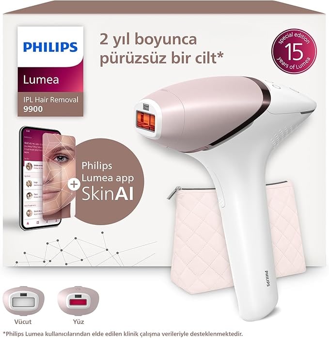 Amazon TR Philips Lumea 9900 Serisi BRI950/02 IPL Tüy Alma, SkinAI Uygulama, Vücut ve Yüz için 2 Başlık, Çanta