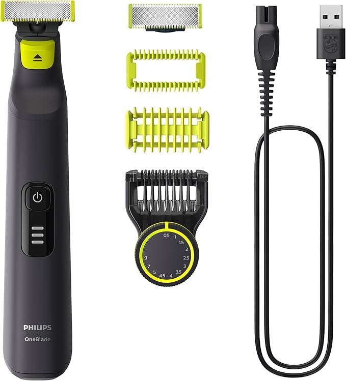 Philips OneBlade Pro Yüz ve Vücut için Hibrit Tıraş Makinesi,Sakal Şekillendiriği, Islak/Kuru Kullanım, 12 Uzunluk Ayarlı Tarak, 1 Yedek Bıçak, Vücut Tarağı, Cilt Koruması,QP6542/10