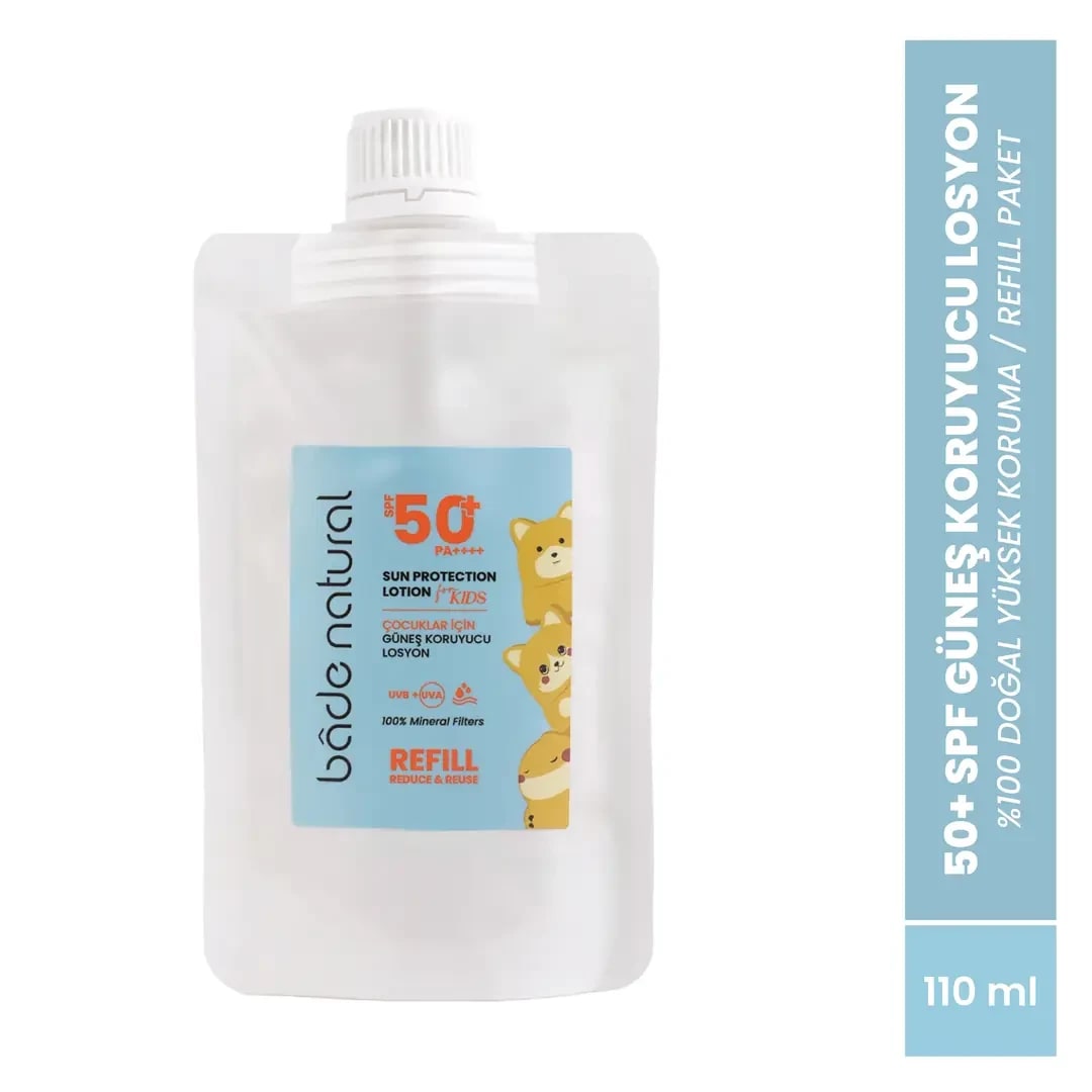 Bade Natural Çocuk Güneş Koruyucu Losyon 50+ SPF Yüksek Korumalı %100 Doğal Refill Paket