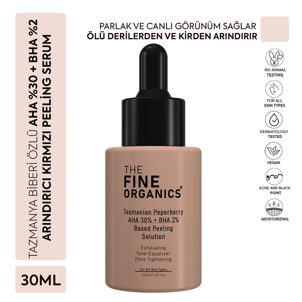 The Fine Organics Tazmanya Biberi Özlü AHA %30 + BHA %2 Cilt Tonu Eşitleyici ve Arındırıcı Kırmızı Peeling Serum 30 ml