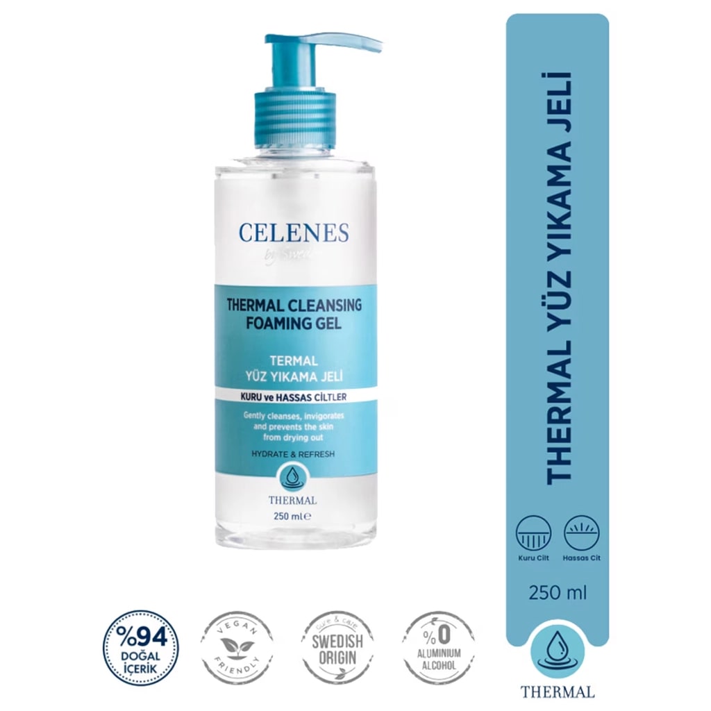 Celenes Thermal Nemlendirici ve Canlandırıcı Yüz Temizleme Jeli Kuru ve Hassas Ciltler 250 ml