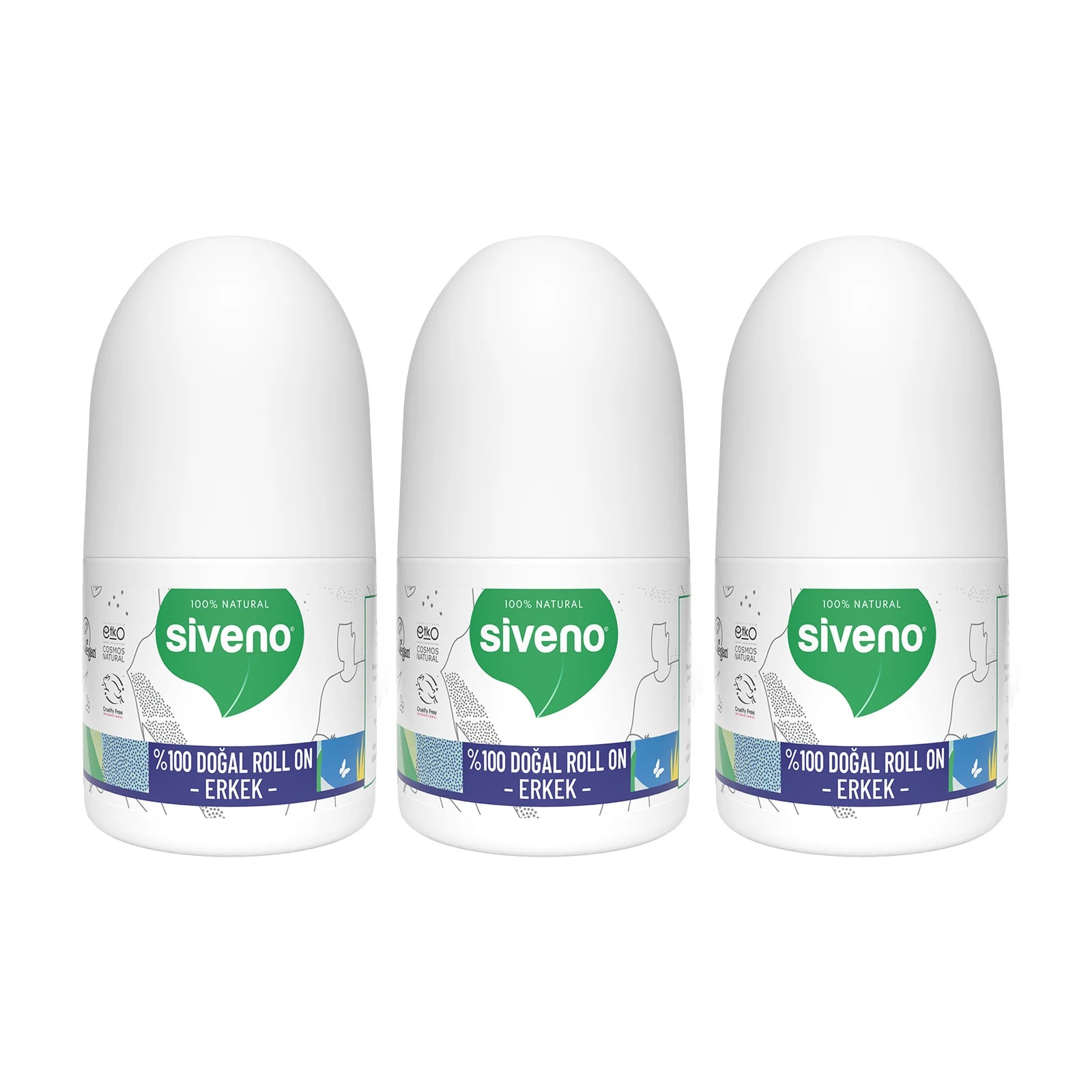 SIVENO Doğal Roll-On Erkek Deodorant Ter Kokusu Önleyici Bitkisel Leke Bırakmayan Vegan x3