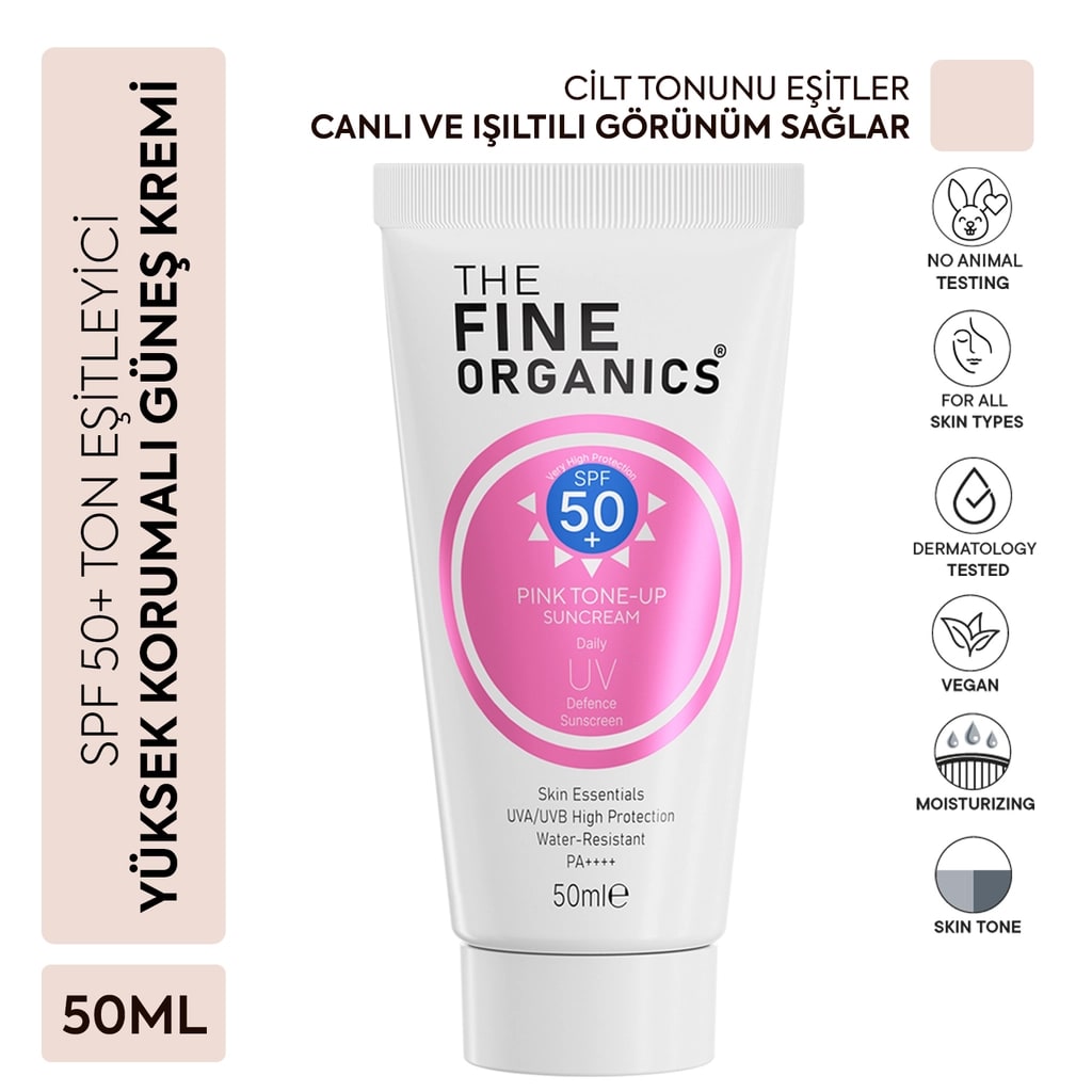 The Fine Organics SPF+50 Ton Eşitleyici Yüksek Korumalı Pembe Güneş Kremi 50 ml