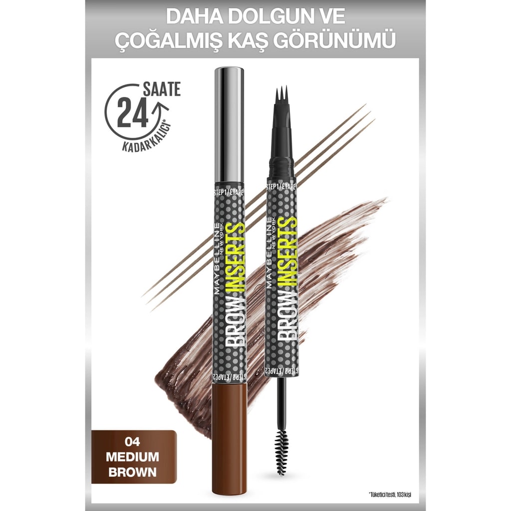 Maybelline New York Brow Insert Çift Uçlu Kaş Kalemi 04 Medium Brown