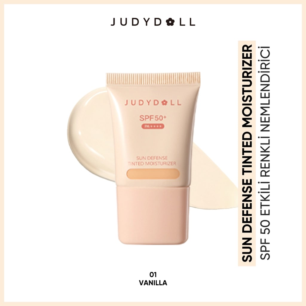 Judydoll Sun Defense Tinted 50+SPF Etkili Renkli Nemlendirici Fondöten 01 Vanilla