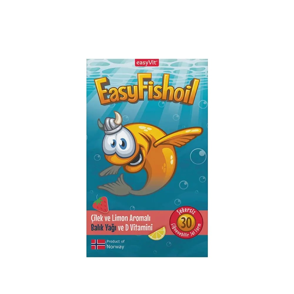 Easy Fishoil Easy Fish Oil Çilek ve Limon Aromalı Balık Yağı ve D Vitamini 30 Çiğnenebilir Jel Form